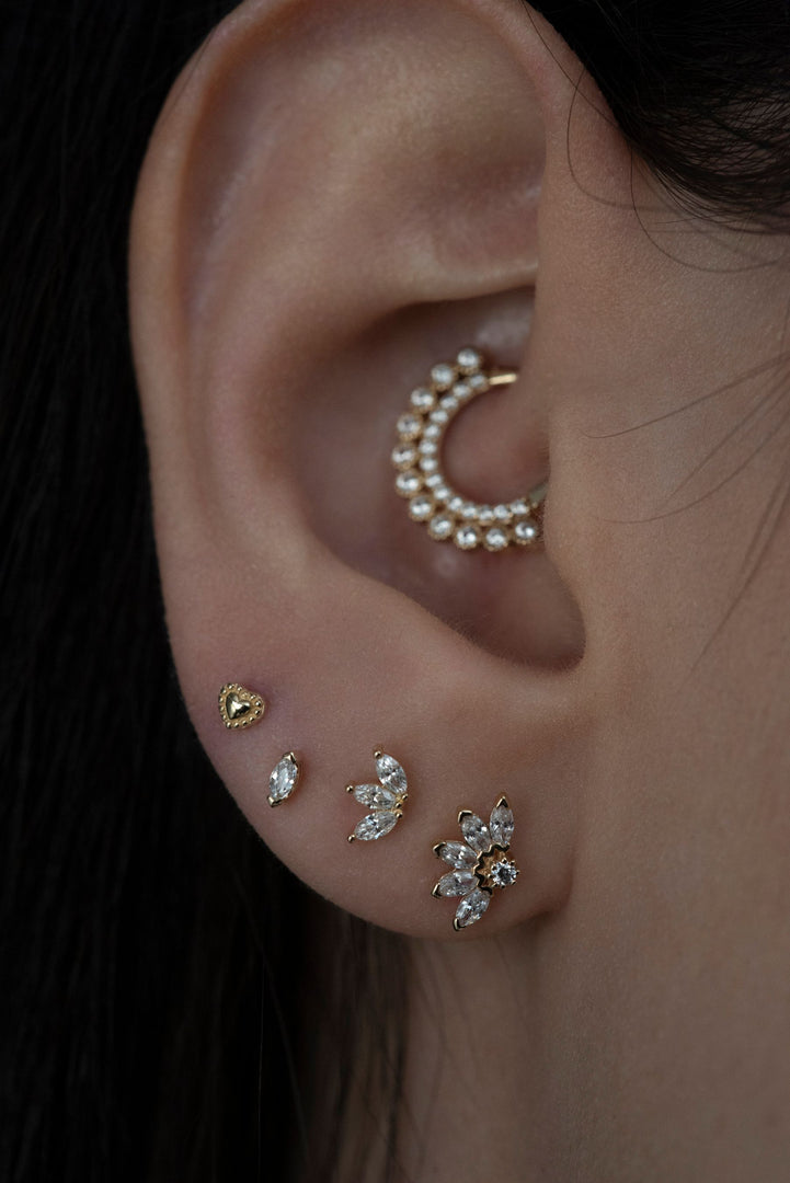 14K Solid Gold Beaded Heart