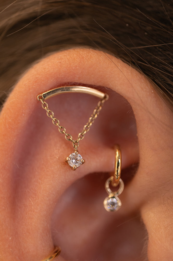 14K Solid Gold Curved Chain Dangle Top