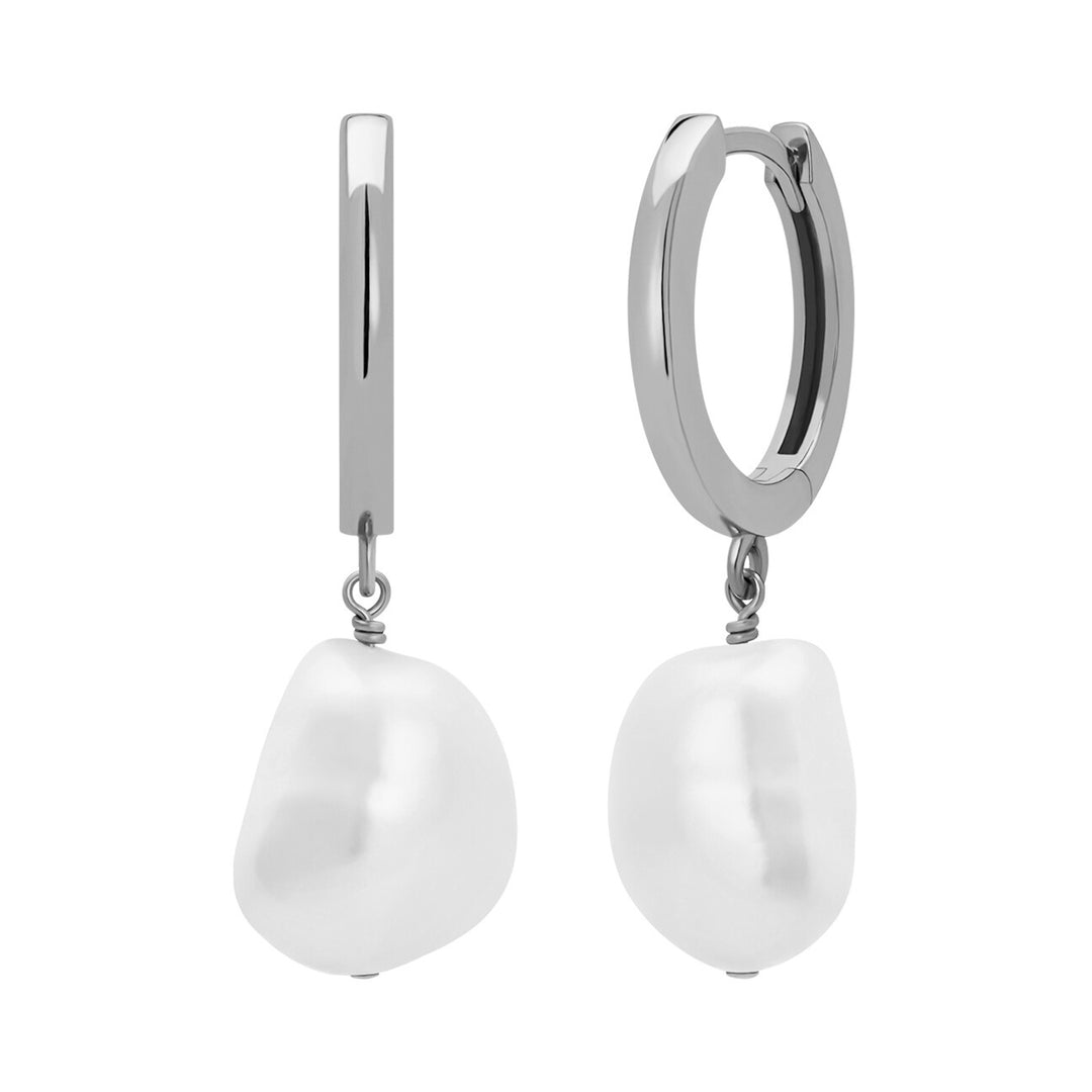Pearl Charm Hoops Earrings