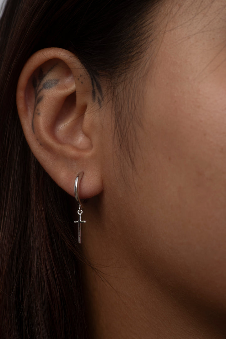 Cross Charm Hoops Earrings