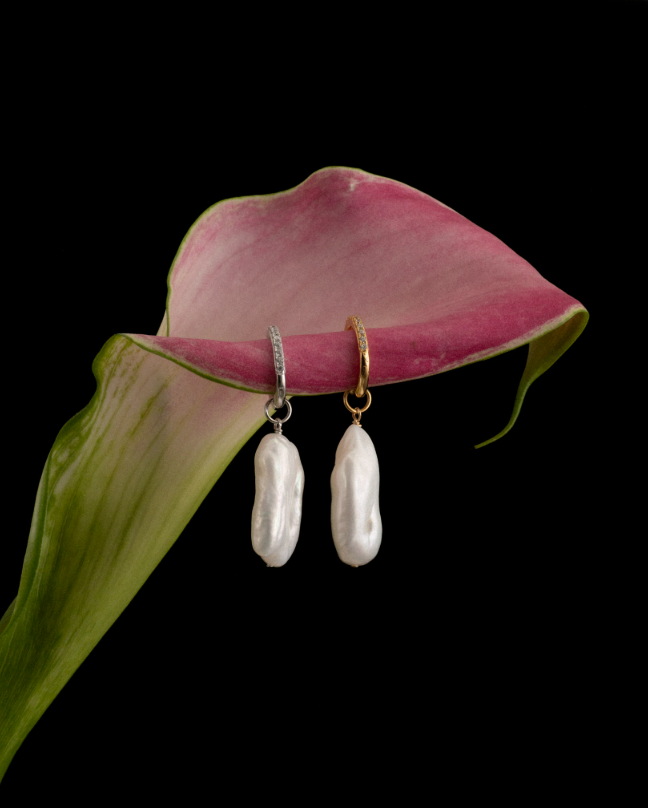 Isla Pearl Charm Zirconia Huggies