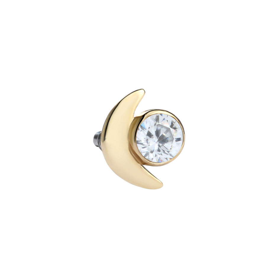 14K Solid Gold Crescent Zirconia Moon