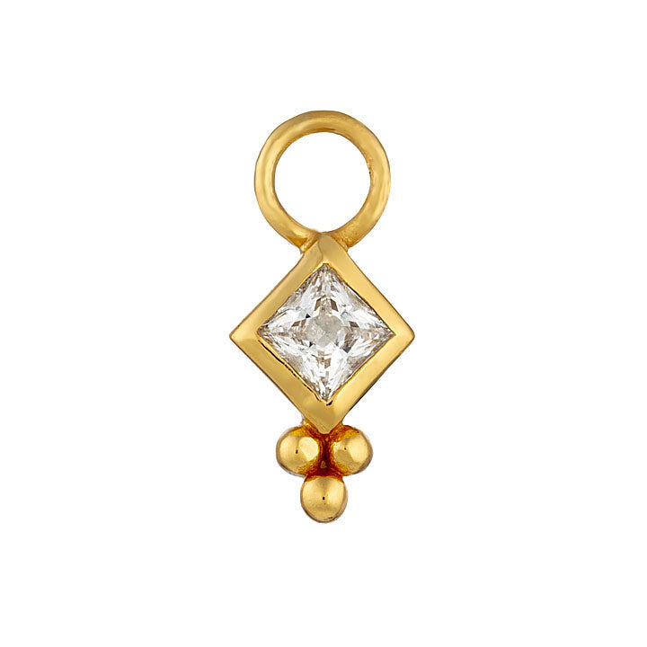 PIERCED Beaded Balls Square Charm in Gold
